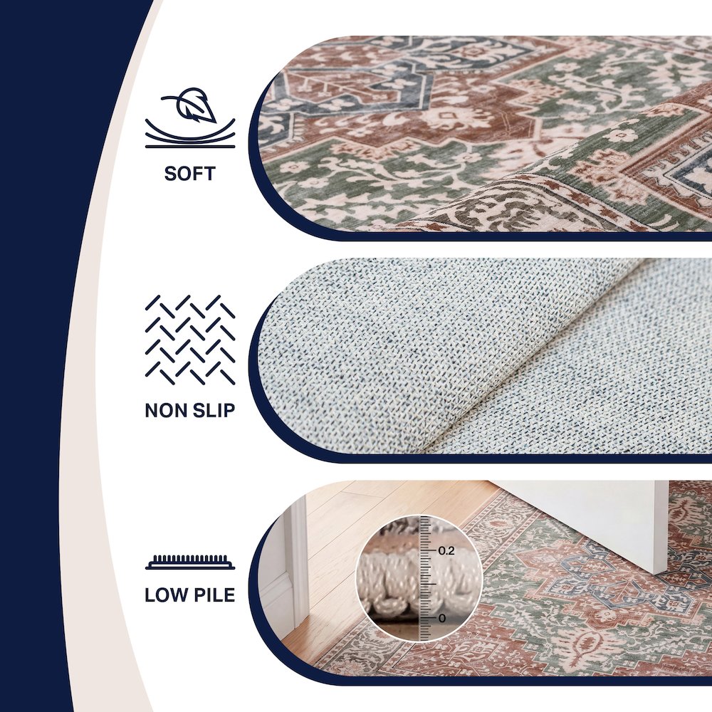 Eleanor Vintage Medallion Border Green/Brown Area Rug