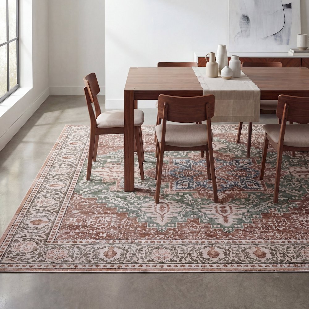 Eleanor Vintage Medallion Border Green/Brown Area Rug