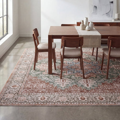 Eleanor Vintage Medallion Border Green/Brown Area Rug
