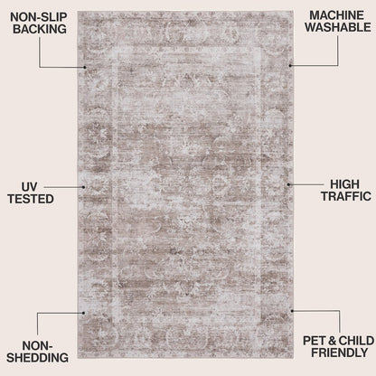 Arabella Vintage Floral Border Beige/Cream Area Rug