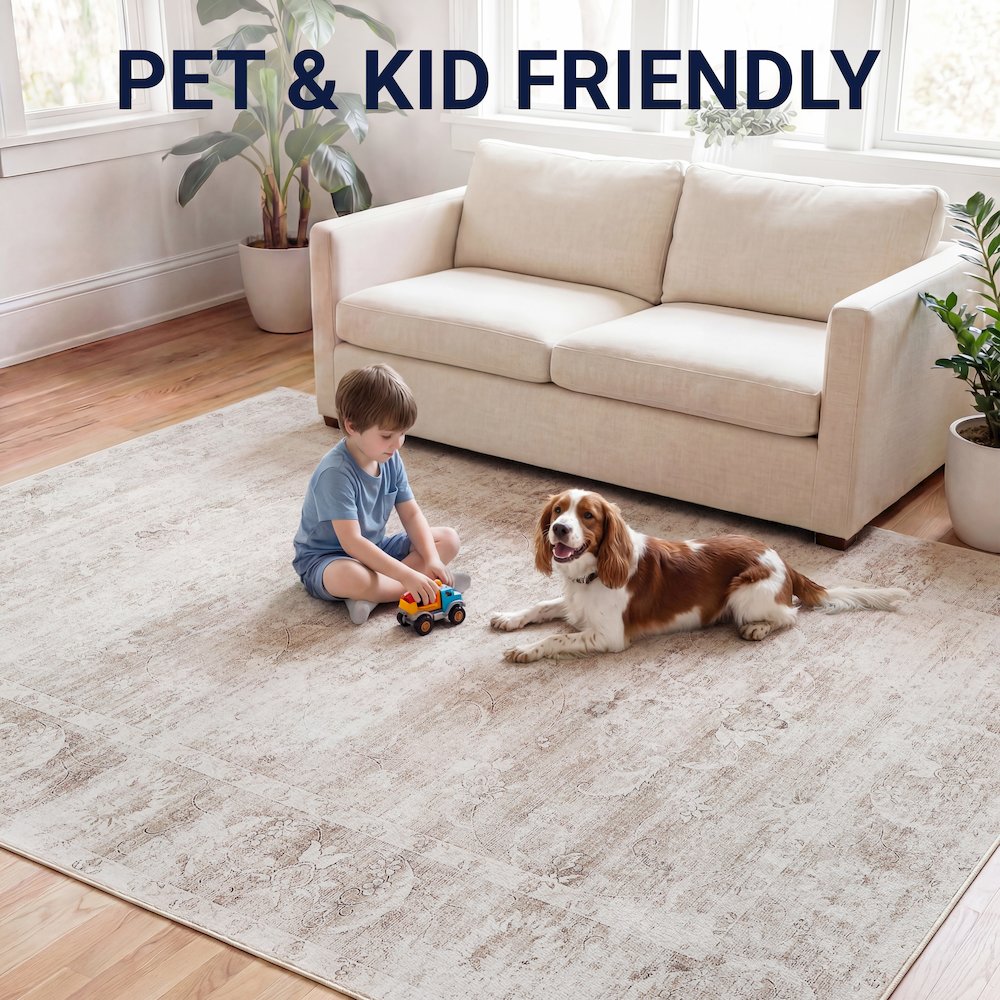 Arabella Vintage Floral Border Beige/Cream Area Rug