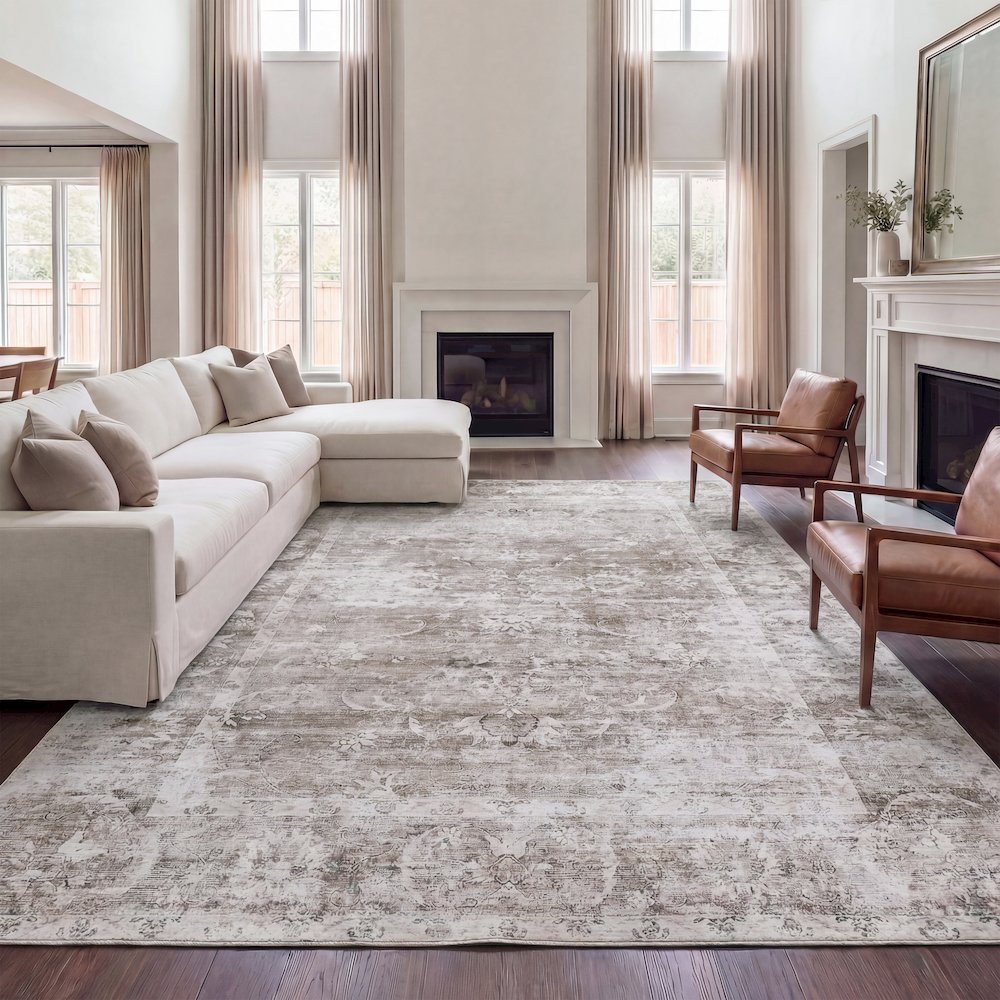 Arabella Vintage Floral Border Beige/Cream Area Rug