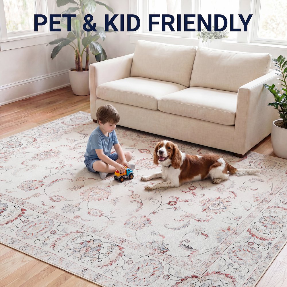 Arabella Vintage Floral Border Cream/Terra Area Rug