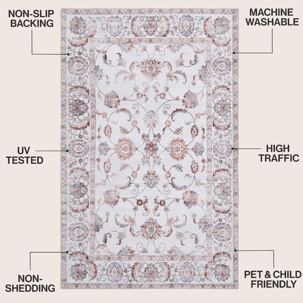 Arabella Vintage Floral Border Cream/Terra Area Rug
