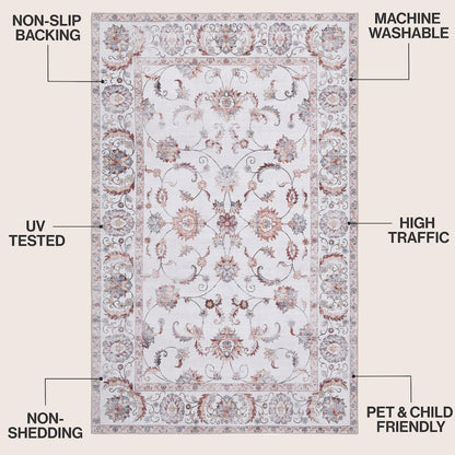 Arabella Vintage Floral Border Cream/Terra Area Rug