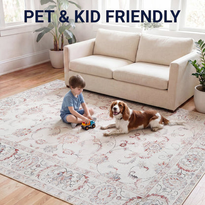Arabella Vintage Floral Border Cream/Terra Area Rug