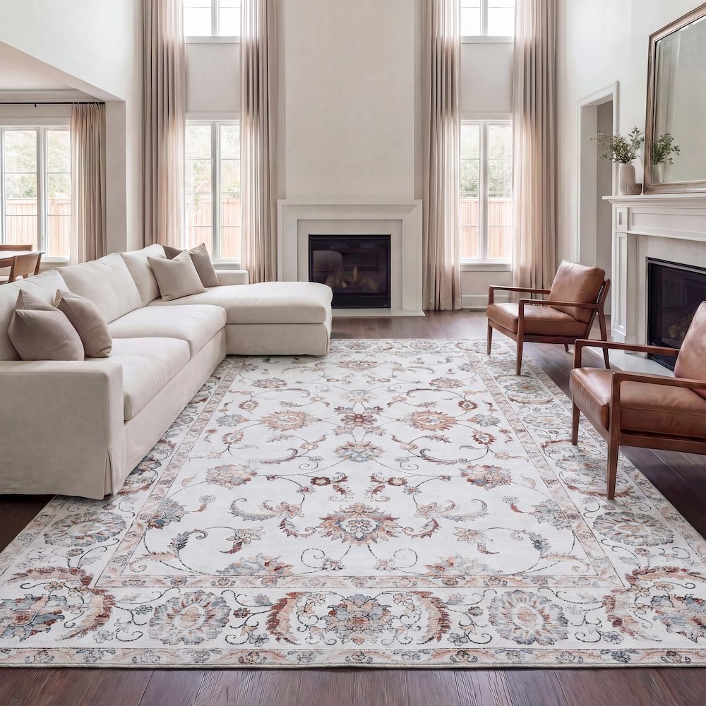 Arabella Vintage Floral Border Cream/Terra Area Rug