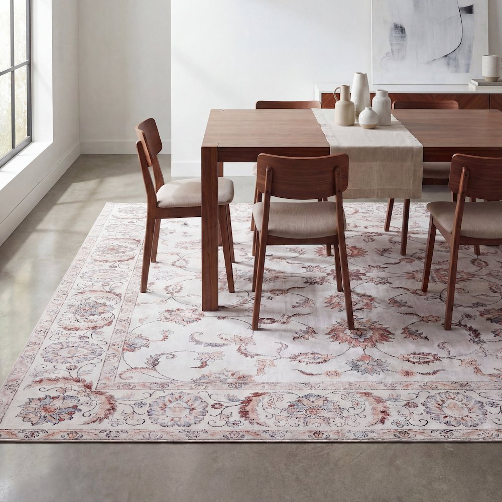 Arabella Vintage Floral Border Cream/Terra Area Rug