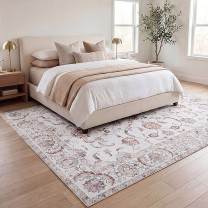 Arabella Vintage Floral Border Cream/Terra Area Rug