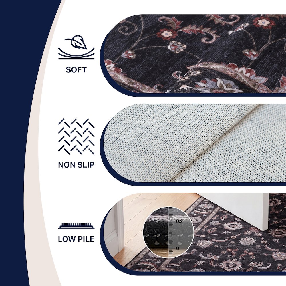 Arabella Vintage Floral Border Dark Gray/Multi Area Rug