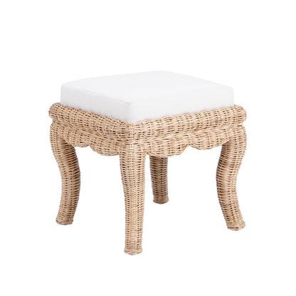 Rowan 18.5" Coastal Woven Rattan Vanity Stool with White Upholstered Cushion
