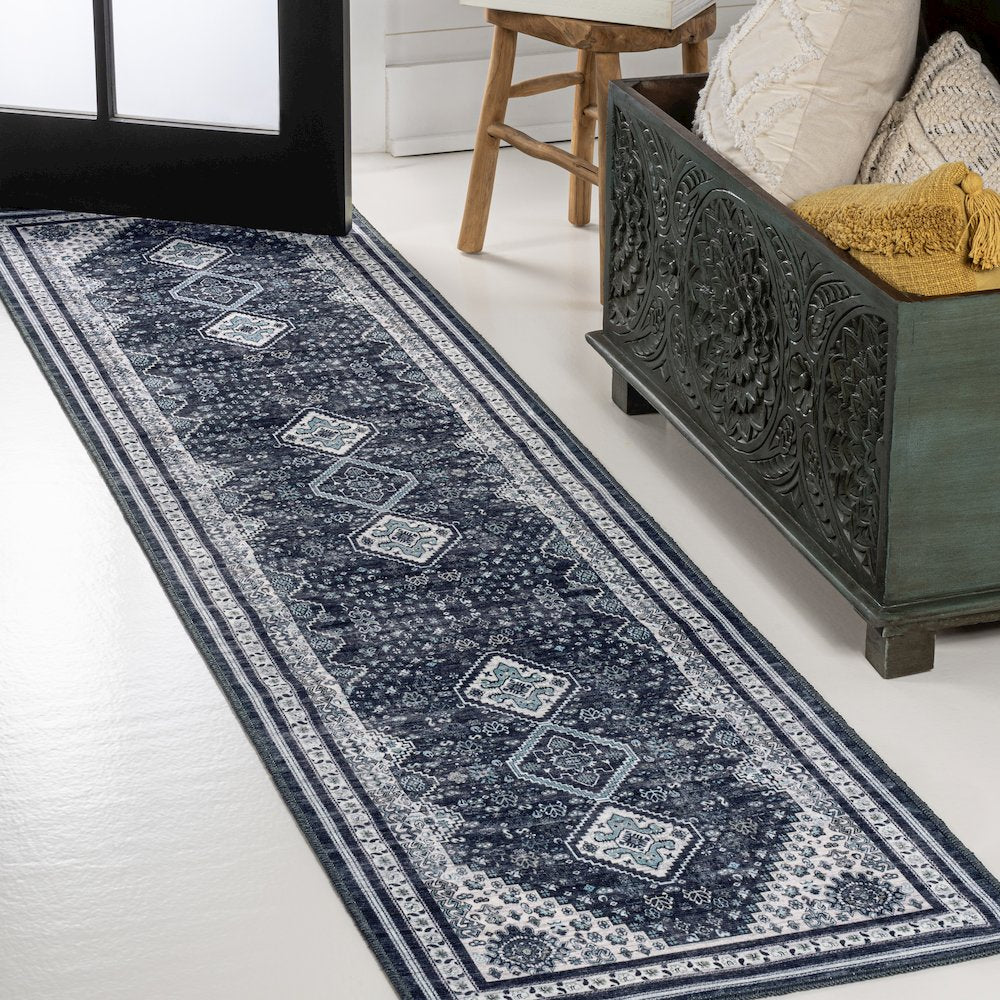 Dalyan Geometric Medallions Machine-Washable Runner Rug