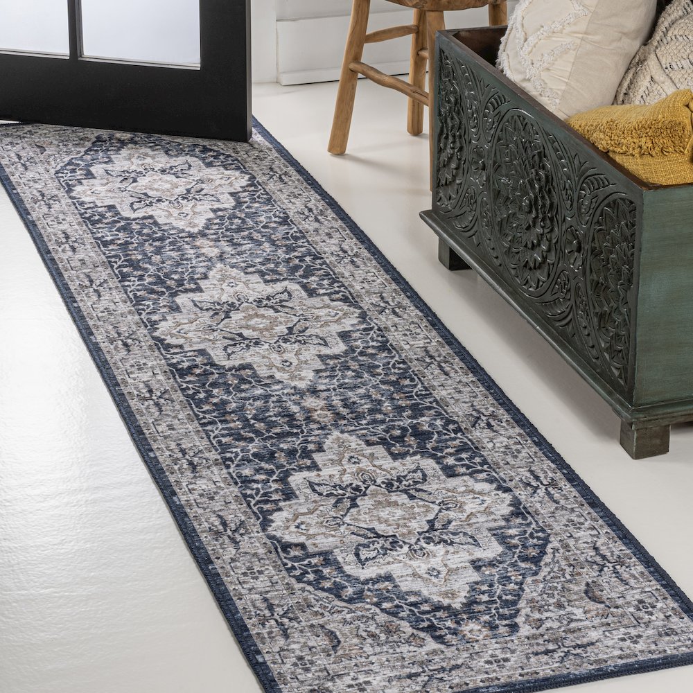 Didim Boho Gray Medallion Machine-Washable Runner Rug