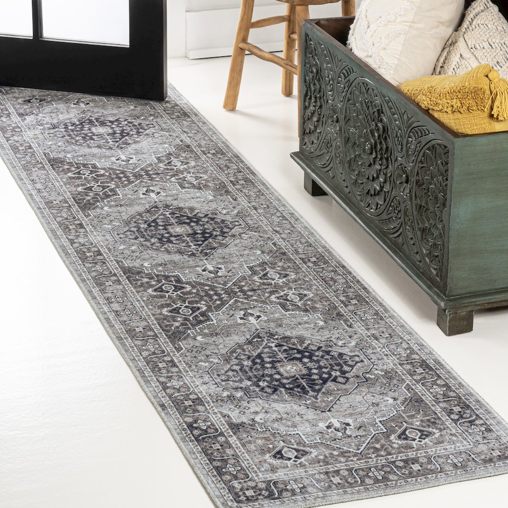 Alacati Ogee Medallion Machine-Washable Runner Rug