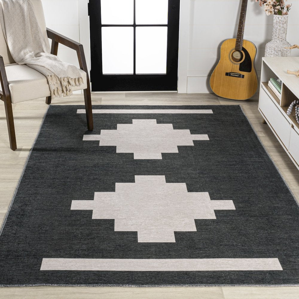 Adriel Geometric Tribal Medallion Machine Washable Area Rug