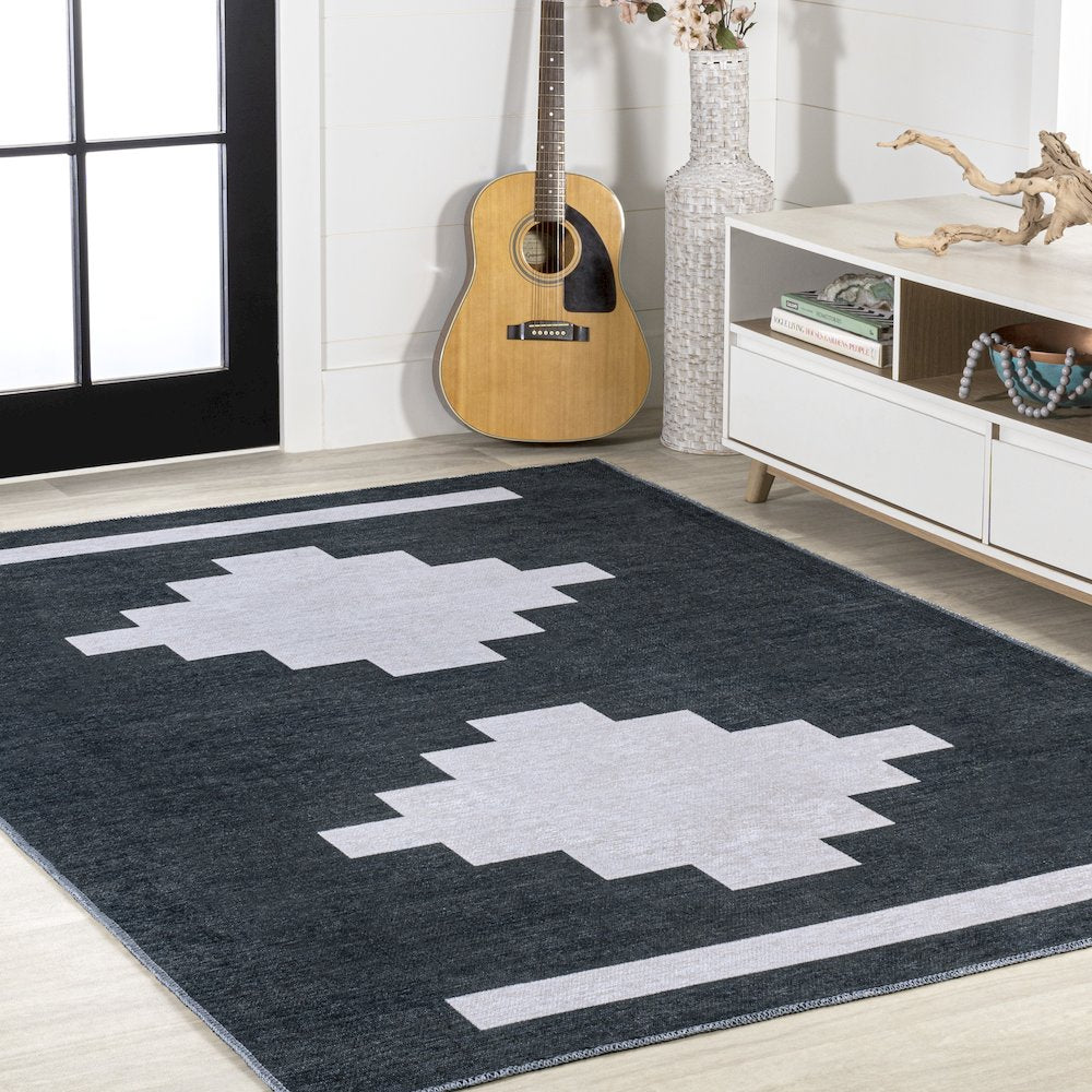 Adriel Geometric Medallion Machine-Washable Area Rug