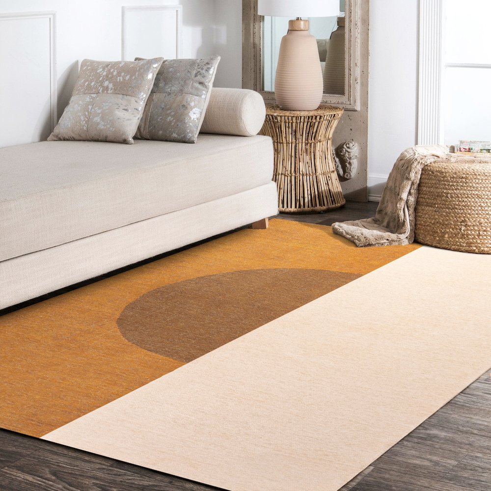 Demie Minimalist Graphic Circle Machine Washable Area Rug