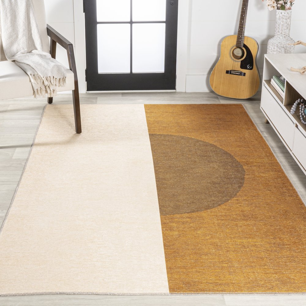 Demie Minimalist Graphic Circle Machine Washable Area Rug