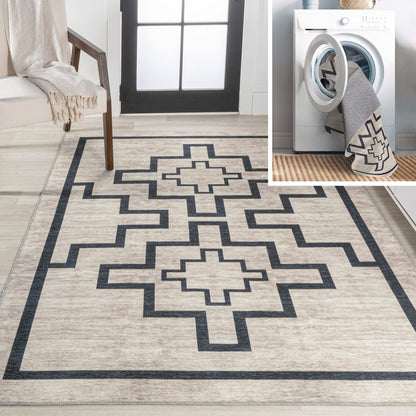 Ashkii Minimalist Medallion Machine Washable Area Rug