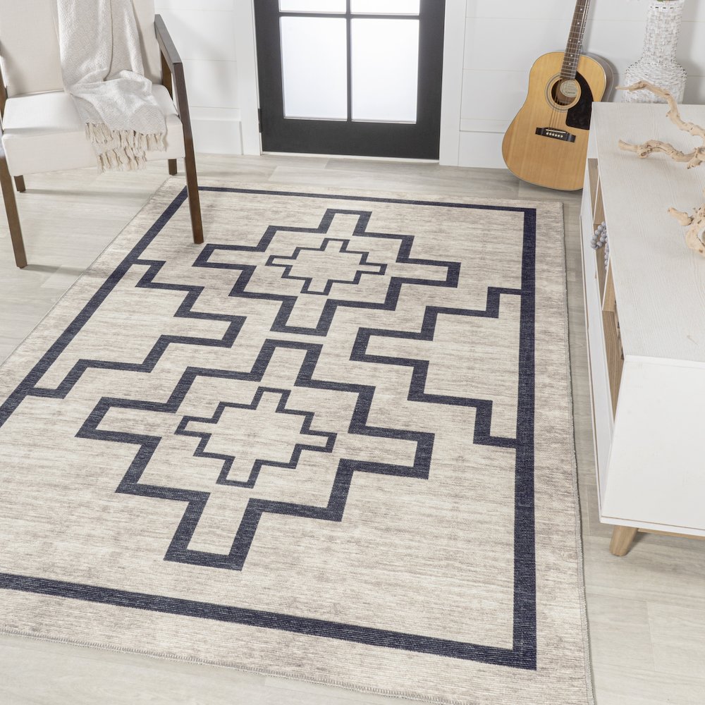 Ashkii Minimalist Medallion Machine Washable Area Rug