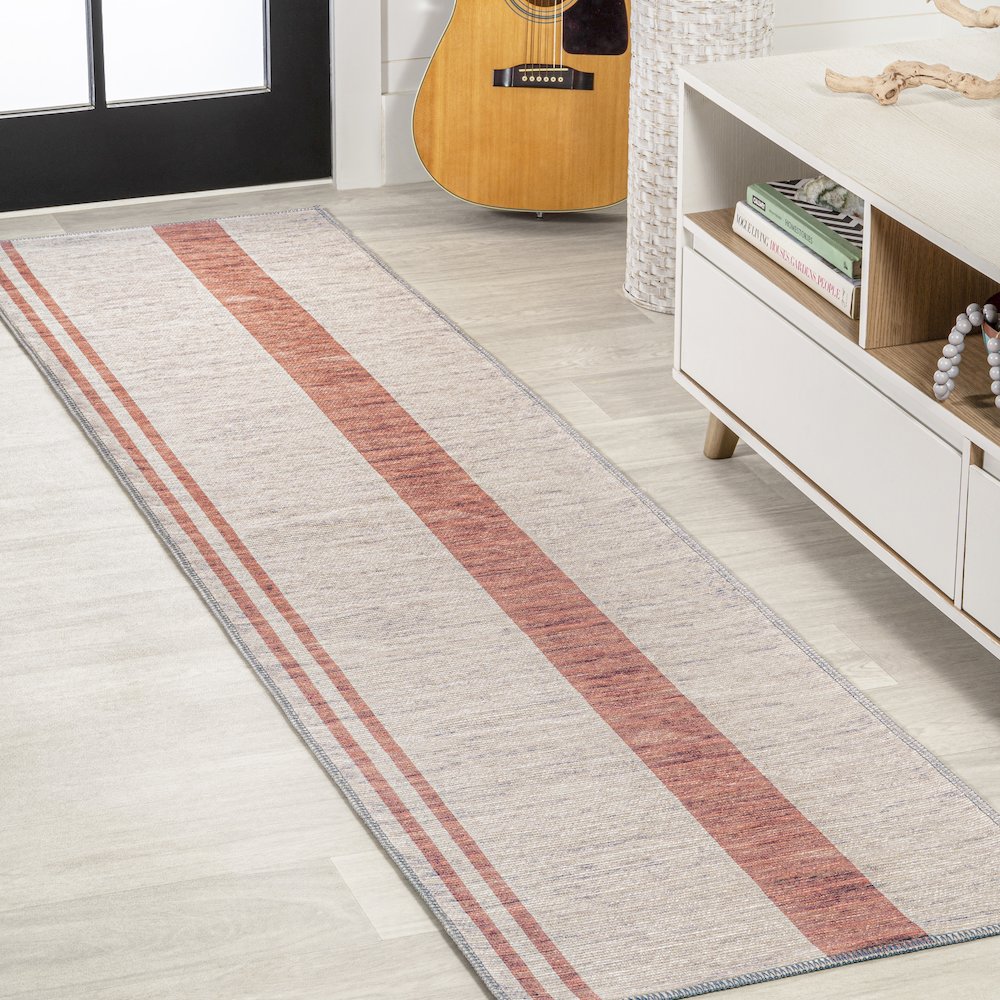Raita Modern Distressed Stripe Machine Washable Area Rug