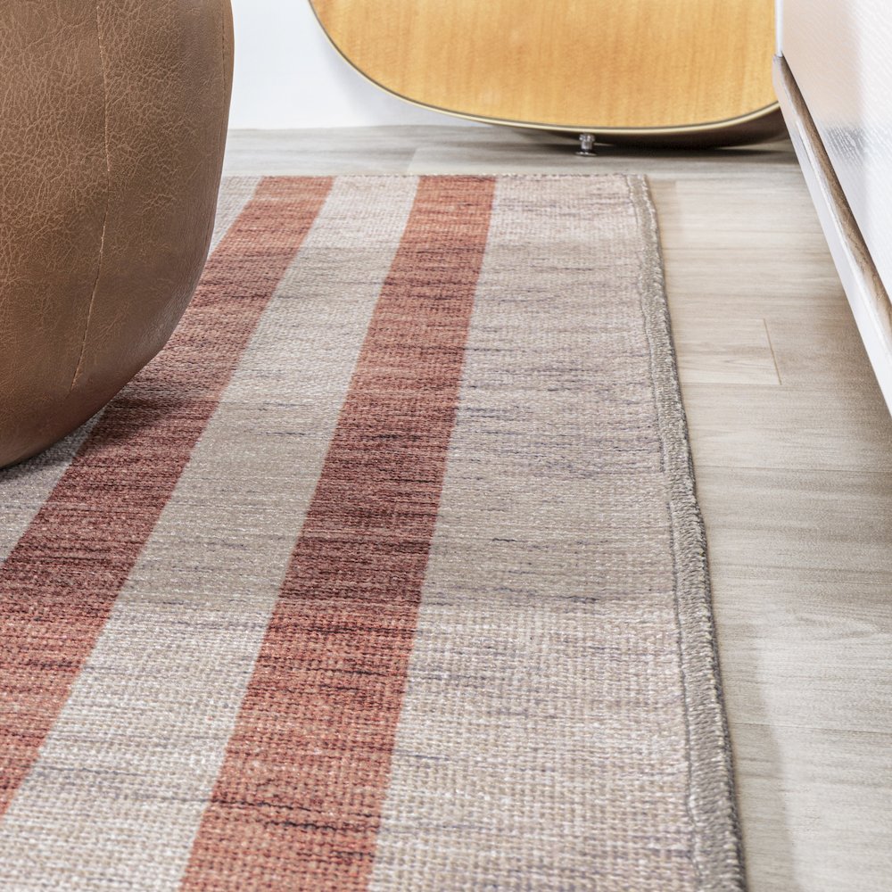 Raita Modern Distressed Stripe Machine Washable Area Rug