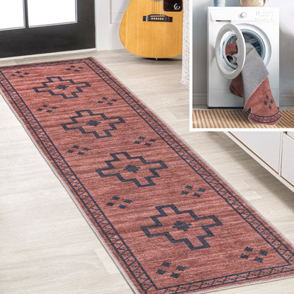 Korsa Geometric Medallion Machine Washable Area Rug