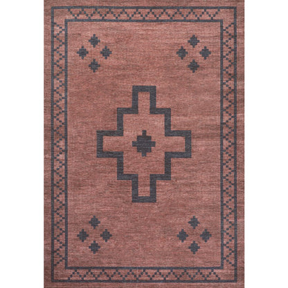 Korsa Geometric Medallion Machine Washable Area Rug