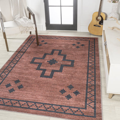 Korsa Geometric Medallion Machine Washable Area Rug