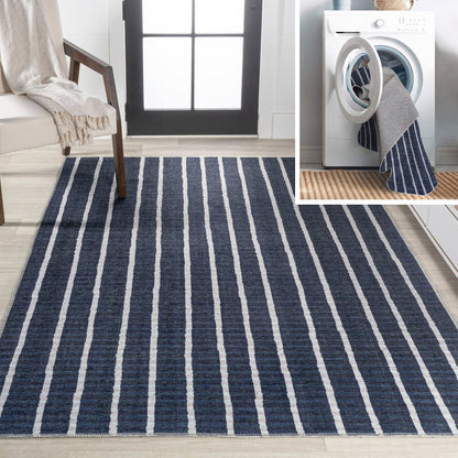 Rand Distressed Ticking Stripe Machine Washable Area Rug