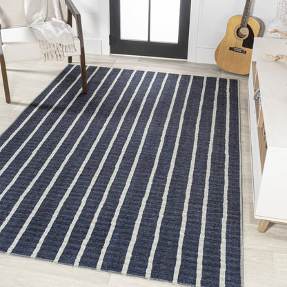Rand Distressed Ticking Stripe Machine Washable Area Rug