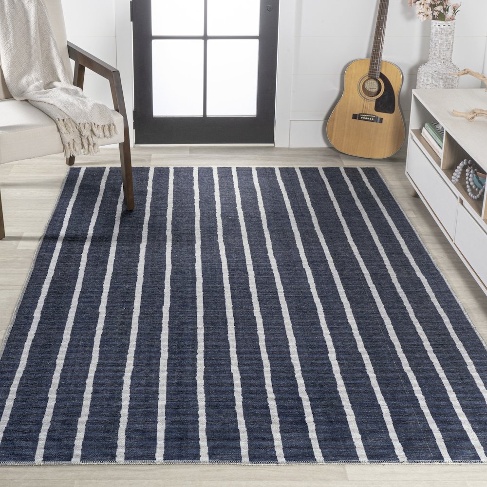 Rand Distressed Ticking Stripe Machine Washable Area Rug