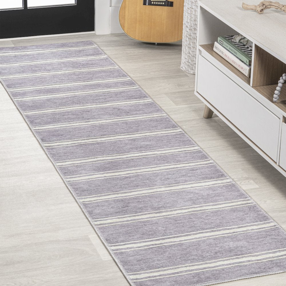 Bande Distressed Ticking Stripe Machine Washable Area Rug