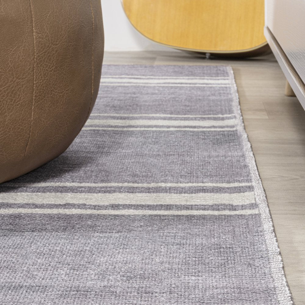 Bande Distressed Ticking Stripe Machine Washable Area Rug