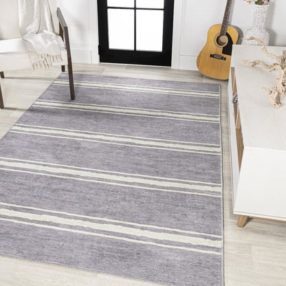 Bande Distressed Ticking Stripe Machine Washable Area Rug