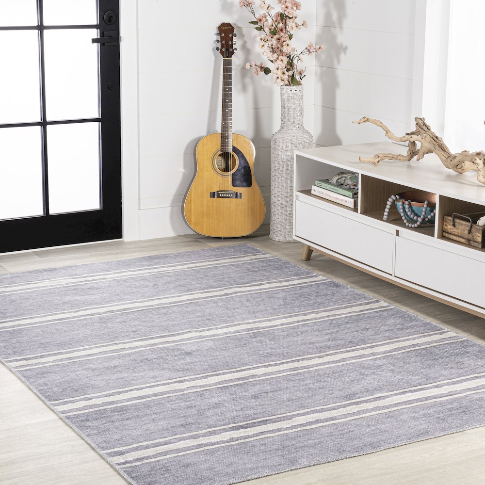 Bande Distressed Ticking Stripe Machine Washable Area Rug