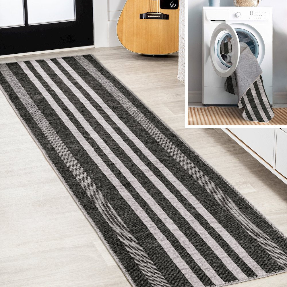 Vichy Geometric Striped Machine Washable Area Rug