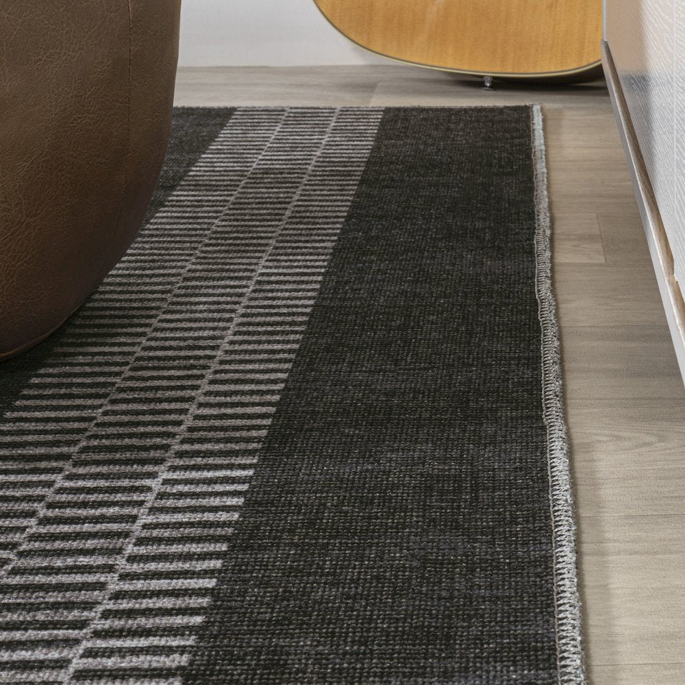 Vichy Geometric Striped Machine Washable Area Rug