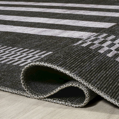 Vichy Geometric Striped Machine Washable Area Rug
