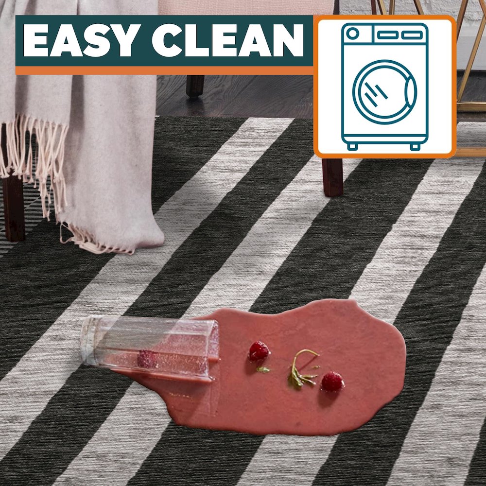 Vichy Geometric Striped Machine Washable Area Rug