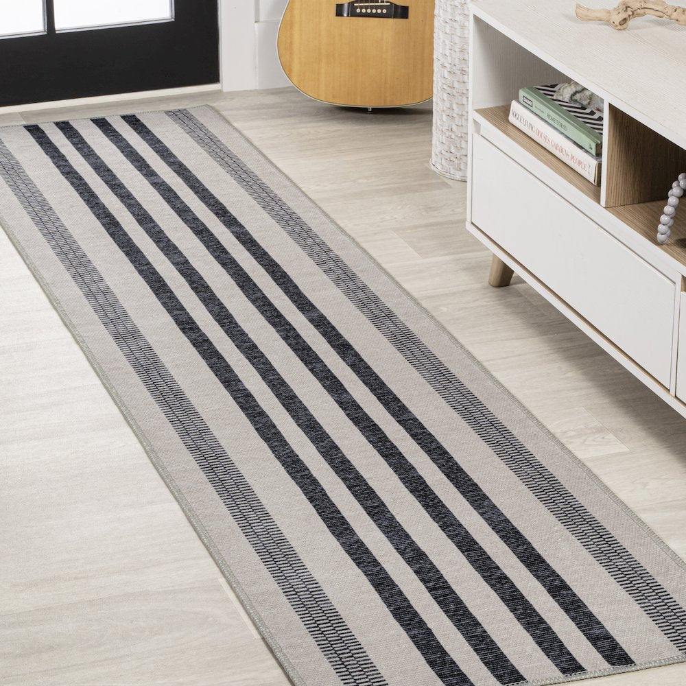 Vichy Geometric Striped Machine Washable Area Rug