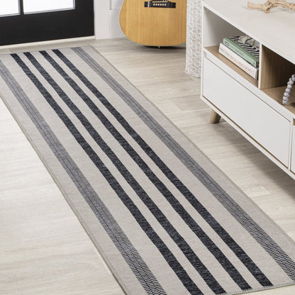 Vichy Geometric Striped Machine Washable Area Rug