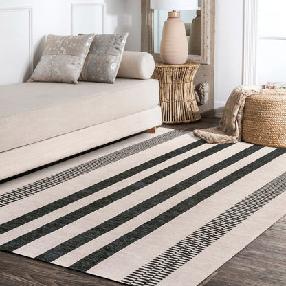 Vichy Geometric Striped Machine Washable Area Rug