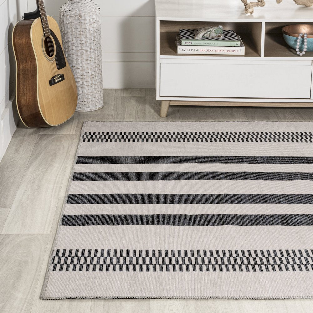 Vichy Geometric Striped Machine Washable Area Rug