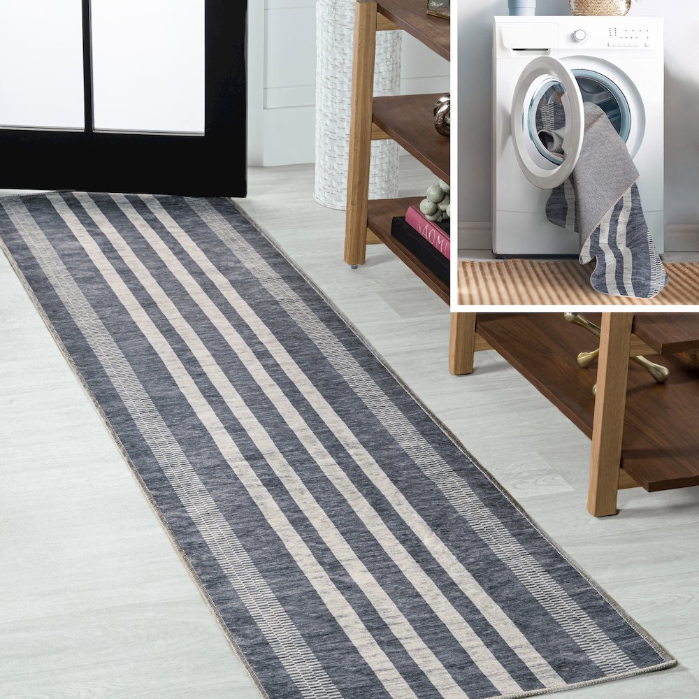 Vichy Geometric Striped Machine-Washable Area Rug