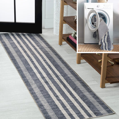 Vichy Geometric Striped Machine-Washable Area Rug