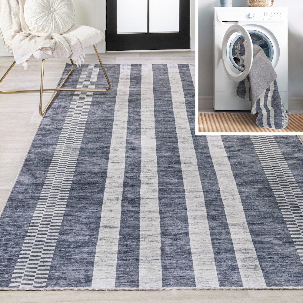 Vichy Geometric Striped Machine-Washable Area Rug