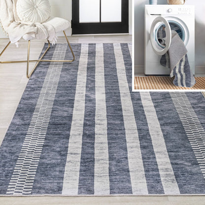 Vichy Geometric Striped Machine-Washable Area Rug
