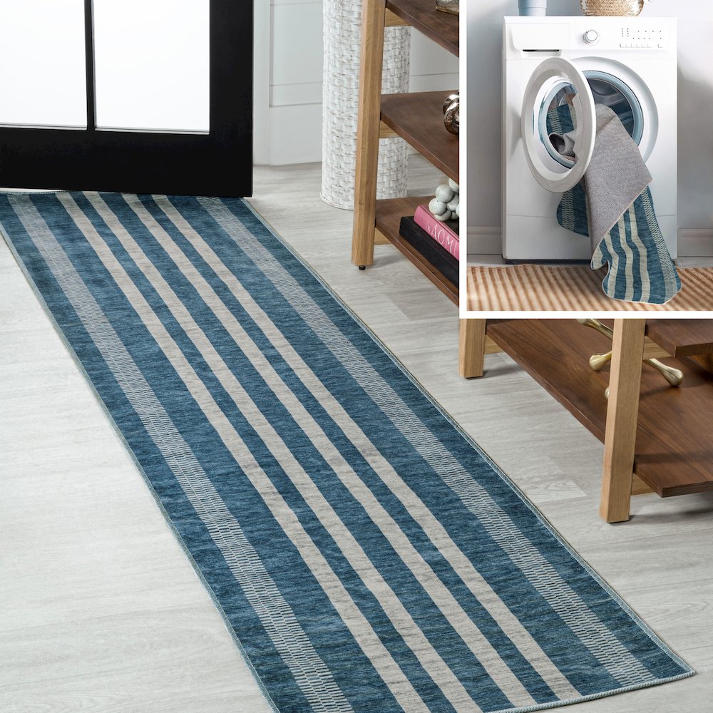 Vichy Geometric Striped Machine-Washable Area Rug