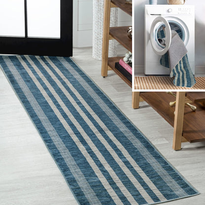 Vichy Geometric Striped Machine-Washable Area Rug
